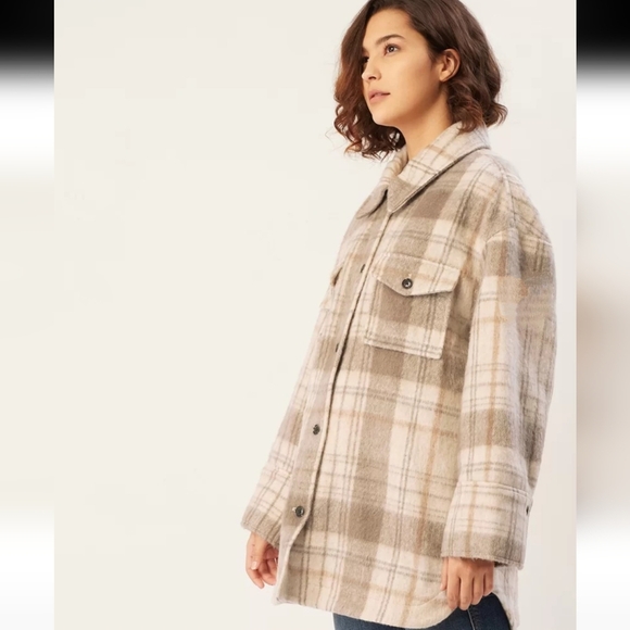 Mango Women's Beige Brown Checked Tailored Jacket - Picture 1 of 12
